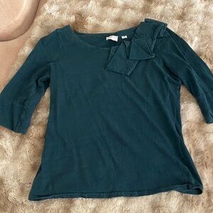 Anthropologie Elegant Forest Green Women's Top with Bow Accent